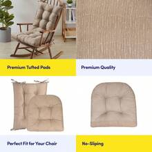 Collection Rocking Chair Cushion Premium Tufted Pads Non Skid Slip Backed Set Of Upper And Lower With Ties, 1 Count (Pack Of 1), Taupe - Linen - View 10