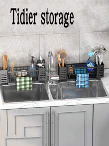 1 pezzo Porta-spugna multifunzionale per lavello da cucina - grigio/nero, porta-spugna, portaoggetti per spazzola di pulizia, organizer