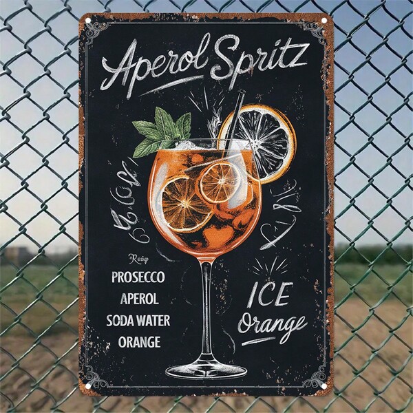 1 Stück Aperol Spritz Cocktail Rezept Metallschild, Vintage Kunstposter für Zuhause Bar, Küche, Spielzimmer, Balkon, Garten, Veranda, Restaurant, Café, Club, Fitnessstudio, Badezimmer, Lässig Bereich, Büro, Garage Wanddekoration - Ölengraving, Bar Wandkunst | Dekorative Wandkunst | Beständige Wandplakette, perfekt für Raumdekor