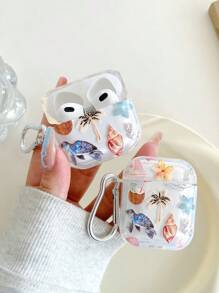 Transparent Earphones Case With Sea Turtle, Coconut, And Seashell Designs, Comes With 1 Earphones Case Hanging Buckle, Compatible With AirPods Pro (2nd Generation), AirPods 3, AirPods Pro, AirPods 1/2, AirPods 4