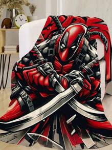 Marvel 1pc Marvel Superhero Deadpool Design Flannel Blanket, Super Soft Fleece Blanket Suitable For Sofa, Bedroom, Sofa, Gift, High Definition Printed Flannel Throw Blanket, Multiple Sizes Available
