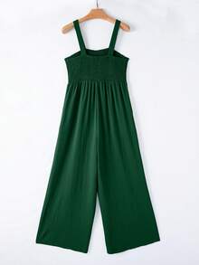 Acelitt Women's Solid Color Square Neck Pleated Patchwork Pocket Casual Vacation Loose Wide Leg Sleeveless Jumpsuit, Summer - Green - View 7