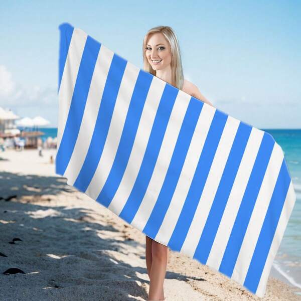 1pc Striped Beach Towel - Quick Dry, Lightweight, Sand-Free, Vivid Tropical Colors, Polyester Blend, Suitable For Travel, Camping, Beach Day, Beach Essential Back To School For Beauty Salon Home Bathroom
