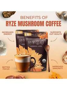Organic Mushroom Coffee – 6 Adaptogenic Mushrooms + MCT Oil Energy, & Gut Support |   Instant Coffee |   30 Servings - 1個 - 查看 5