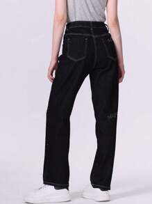 Jeans a gamba larga da donna neri con motivo a diamante, pantaloni a gamba larga da donna, adatti per l'uso quotidiano, campus, lavoro, pendolarismo