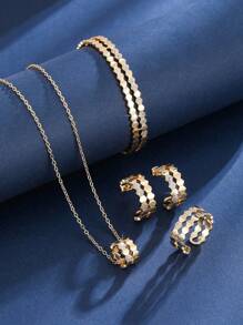 Set di 4 pezzi di bracciale, anello, orecchini e pendente per collana da donna, set di gioielli di moda in zirconia cubica di alta qualità a tema cielo stellato