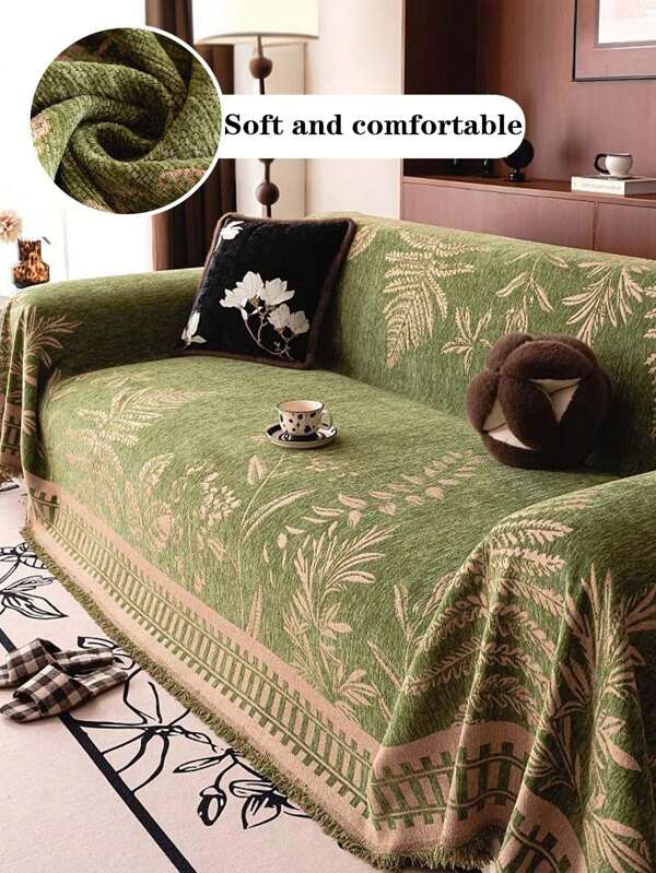 1 Peça Cobertor de Sofá de Chenille, Padrão de Folhagem Boho, Macio, Amigável para Animais de Estimação, Lavável em Máquina, 100% Poliéster, Com Capa Protetora de Sofá para Quarto, Sala de Estar, Decoração de Casa, Capa de Sofá, Capa de Sofá, Decoração de Sala de Estar, Decoração de Quarto