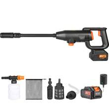 KFFKFF Cordless Pressure Washer, 580-PSI 1.1 GPM Portable Power Cleaner, Handheld High-Pressure Car Washer Gun With 4.0Ah Battery, Charger, 6-In-1 Nozzle, For Home/Floor Cleaning & Watering