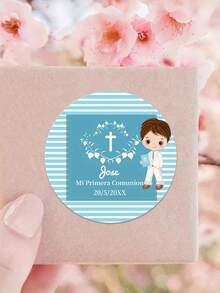 12/24/40 piezas Pegatinas personalizadas para Mi Primera Comunión - Etiquetas de y personalizadas para niños y niñas, Pequeños regalos para Mi Primera Comunión con diseños de flores y lunares, Elegantes pegatinas de papel para celebraciones, Decoraciones de Comunión | Decoraciones de flores para la Comunión | Etiquetas con nombre personalizadas, Decoraciones para lavado, Útiles escolares, Regreso a clases - Multicolor - Ver 30