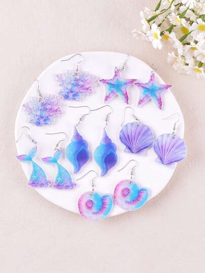 1 Pair Summer Beach Resort Ocean Life Coral Mermaid Tail Dangle Earrings, Party Jewelry Decor For Women