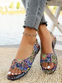 Black Elegant Women's Casual Slippers, Fashion Bohemian Style Beach Sandals, Flat Non-Slip Durable Comfortable