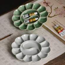 1pc Creative Vintage Ceramic Color Palette, Ink Mixing Tray For Students, Calligraphy & Painting Supplies, 2 Color Options,Back To School,School Supplies