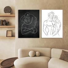 1pc/3PCS Wall Arts Posters Optional Frame Modern Wall Art Canvas Painting Bedroom Home Decoration Gay Gift Poster Men Kiss Embrace Love Prints Abstract Lines Simple