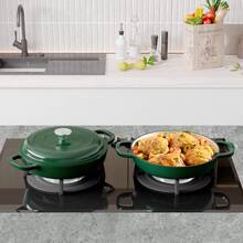 Kerilyn 3 Quart Enameled Shallow Cast Iron Dutch Oven With Lid, Dual Handles Dutch Pots For Cooking, Stewing, Heavy-Duty & Nonstick, Oven Safe Up To 500° F, Works On All Stovetops - 綠色 - 查看 7