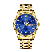 YaLaLuSi 1 pièce Montre à quartz de luxe de couleur dorée de la marque YaLaLuSi. Conception du boîtier résistante et de couleur vive, décorée de strass. Cadran simple avec aiguilles lumineuses et fonction calendrier. Convient pour le travail, les affaires, l'usage quotidien, les fêtes. Cadeau idéal pour la famille, les amis, anniversaire, vacances.
