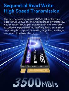 EAGET 超快 M.2 NVMe SSD 1T/512GB PCIe 3.0 X4 内置固态硬盘，读取速度 3500MB/S，2280 尺寸，适用于游戏笔记本电脑、台式机和超极本，高性能 SSD，适用于操作系统启动、4K 编辑和繁重工作负载 - 複色 - 查看 3