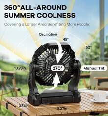 Portable Camping Tent Fan With LED Light & 10400mAh Rechargeable Battery – Quiet Outdoor Fan And Power Bank For Travel, Hiking, Home, Desk, And Sleeping,Travel Essentials Hand Held Fan,Portable Fans - màu đen - Xem 4