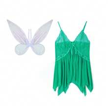 Halloween Fairy Costumes For Adult Cosplay Costume Women Lace Floral V-Neck See Through Lingerie Cami Dress + Fairy Wings 2Pcs Halloween Outfits Nightwear Party Clubwear - 綠色 - 查看 4
