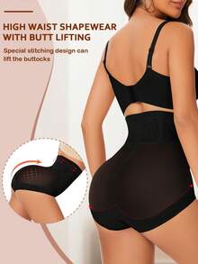 JUQDNX 1pc High Waist Shaping Panties, Tummy Control Compression Slimmer Panties To Butt Lift & Shape Buttocks, Slimming Waist Trainer Sheath Flat Belly Underwea - màu đen - Xem 4