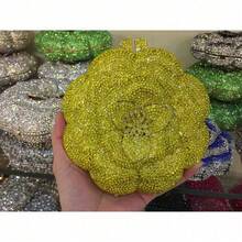 Rose Rhinestone Pack Empty Metal Crystal Dinner Pack Diamond Pack Women's Clutch - Yellow - View 1