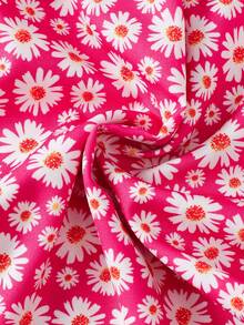 MommBaby Mommbabay 女童夏季碎花蝴蝶结吊带裙儿童可爱无袖雏菊时尚太阳裙带帽 - 玫紅色 - 查看 6