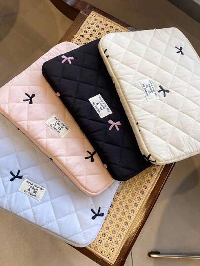 1pc Polyester Macaron Color Argyle Embroidery Bow 11-16 Inch Tablet Sleeve, Lightweight And Well-Fitted