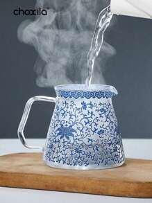 choxila 1 Stück 400ml (13,5 Unzen) Kaffeekocher mit blau-weißem Porzellanmuster, Kaffeetopf und Kaffeefilter mit Spitzenmuster, Glas-Kaffee-Kocher und Kaffee-Dripper, hitzebeständiges Glas Kaffee Geschenkset für den Haushalt
