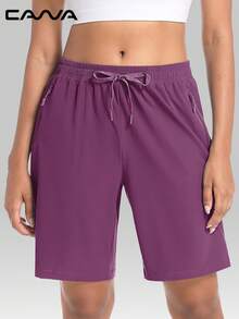 Cavva 女士防水速干5英寸轻便透气弹力腰抽绳三拉链口袋短裤，适合户外徒步和日常休闲穿着（尺码偏大，建议选购小一码）夏季 - 紫色 - 查看 7