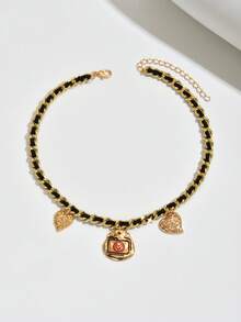 可选择购买单件或三件套。三件套包含：红色泪珠心形、绿色串珠、复古金银心形盒、古董硬币、玫瑰花、水钻星月、皮革蝴蝶结、仿琥珀珠。女士多层项链首饰套装 - 彩色 - 查看 15