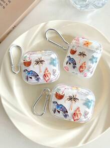 Transparent Earphones Case With Sea Turtle, Coconut, And Seashell Designs, Comes With 1 Earphones Case Hanging Buckle, Compatible With AirPods Pro (2nd Generation), AirPods 3, AirPods Pro, AirPods 1/2, AirPods 4