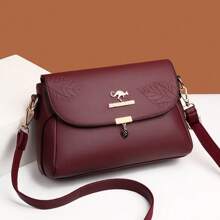 Nova Bolsa Transversal Pequena de Couro PU com Estampa de Folhas, Casual, Versátil, Bolsa de Mãe, Moda Feminina
