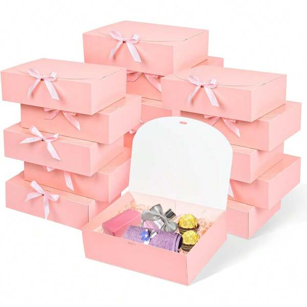 10pcs/5pcs/2pcs - Pink Gift Box With Lid, Gift Box With Ribbon For Bridesmaid Proposal Box, Gift Box For Wedding, Birthday Gift, Shower Party And Other Parties, Valentine's Day Gifts, Valentine's Day,Packaging, Birthday, DIY Making, Beauty Storage BOX