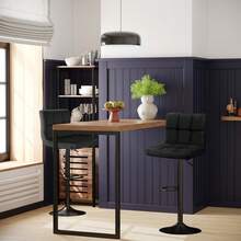 Juego de 2, Sillas de Bar con Superficie de Terciopelo y Altura Ajustable, Taburete de Cocina Giratorio con Respaldo y Reposapiés, Metal, Negro, Grande, 2 Unidades - Negro - Ver 2