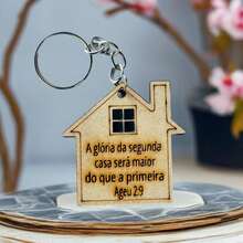 MDF House Keychain, 50 Units, Decoration, Souvenirs, Church - 鏽棕色 - 查看 3