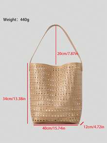 Solid Color Hollowed Out Shoulder Mother And Child Bucket Bag, Women's Beach Vacation Beach Bag, Large Capacity Mesh Handbag