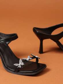 2025 Hot Women Sandals Butterfly Fashion Sexy PU Leather Rhinestone High Heel Slippers For Holiday, Wedding, Party, Summer