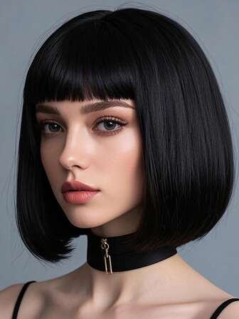 12-Inch [Fashionable Bob Wig] Elegant Women's Shoulder-Length Bob Wig - Fashionable Temperament Short Hair