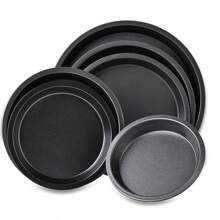 6-10inch Black Carbon Steel Circular Pizza Baking Tray Anti Stick Cake Baking Pan Microwave Oven Baking Tray Pie Tray Cookie Trays For Kitchen Restaurant