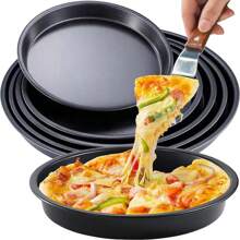 6-10inch Black Carbon Steel Circular Pizza Baking Tray Anti Stick Cake Baking Pan Microwave Oven Baking Tray Pie Tray Cookie Trays For Kitchen Restaurant