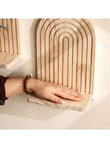 1 pieza Estante de pared en forma de puerta de madera maciza para macetas, artesanía de madera para decoración del hogar y la sala de estar