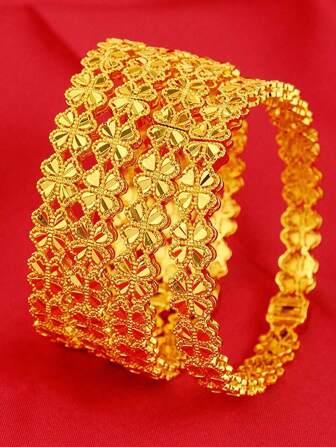 Adjustable 24K Gold Plated Fashion Bangle Bracelet For Women, Middle Eastern & African Style Jewelry