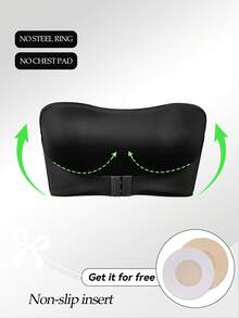 1pc Black Front Closure Strapless Underwire Padded Push Up Bra, Adjustable Straps Bust Support Bra, Suitable For Formal Wear - Black - View 4