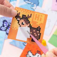 Pixel-Colored Sticker Game Book, Cute Mini Bean Book, Creative Children's No-Cut Handmade Sticker Book School Supplies,Back To School