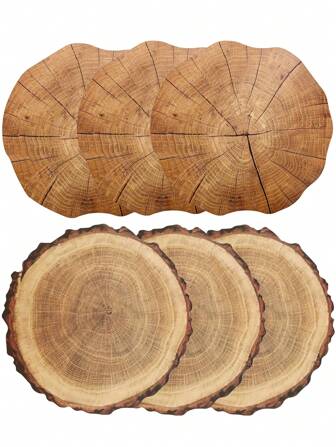 1-18pcs Simple Creative PP Tree Stump Placemats, Washable, Easy To Clean, Wipe-Able, Non-Slip, Dining Table Mats, Holiday Wedding Party Festival Decor