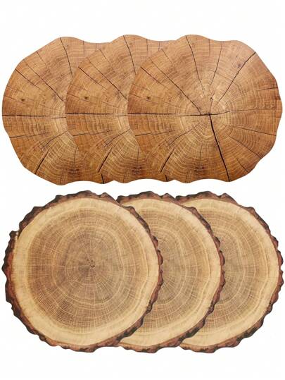 1-18pcs Simple Creative PP Tree Stump Placemats, Washable, Easy To Clean, Wipe-Able, Non-Slip, Dining Table Mats, Holiday Wedding Party Festival Decor