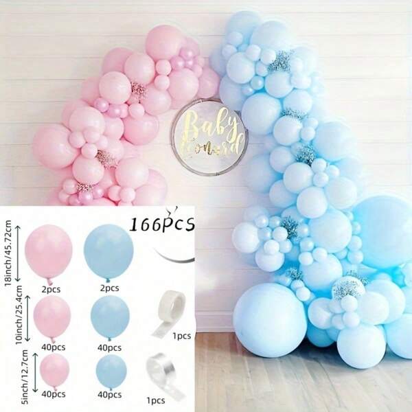 166pcs Blue And Pink Balloon Arch Kit, Latex Balloons, Floral Arch Design, Suitable For Baby Shower, Gender Reveal, Birthday, Wedding, Christening, Communion, Anniversary, Indoor And Outdoor Decor, No Electricity, No Feathers Required