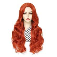 Auburn Orange Wig For Women 26 Inch Long Curly Wavy Middle Part Wigs Synthetic Hair Wigs For Cosplay Party Daily Use