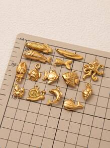 1Pc Beach Vacation Style Marine Creatures Series Mermaid Tail Goldfish Golden Dragon Fish Sea Turtle Conch Whale Octopus Crab Shaped Stainless Steel Material Pendant, DIY Necklace Bracelet Earrings Keychain Bag Chain Accessories, Electroplated 18K Gold, Waterproof And Sweat Proof, Women's Jewelry, Women's Accessories, Gifts For Wives, Mothers, Girlfriends