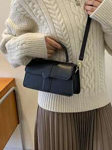 1 件女士纯色 PU 皮革手提包，时尚复古，百搭，适合派对、晚宴、休闲装