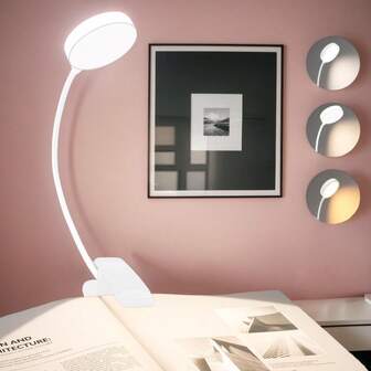 1PC White 31LED Clamp Reading Light With Rechargeable 600mAh Battery, Eye-Caring Design, 3 Color Temperatures, 10-Level Brightness Adjustable, Mini Portable Book Light